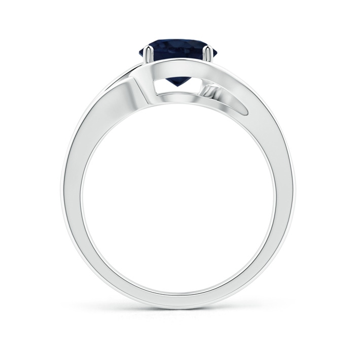 7mm A Twist Split Shank Solitaire Blue Sapphire Ring in White Gold side 1