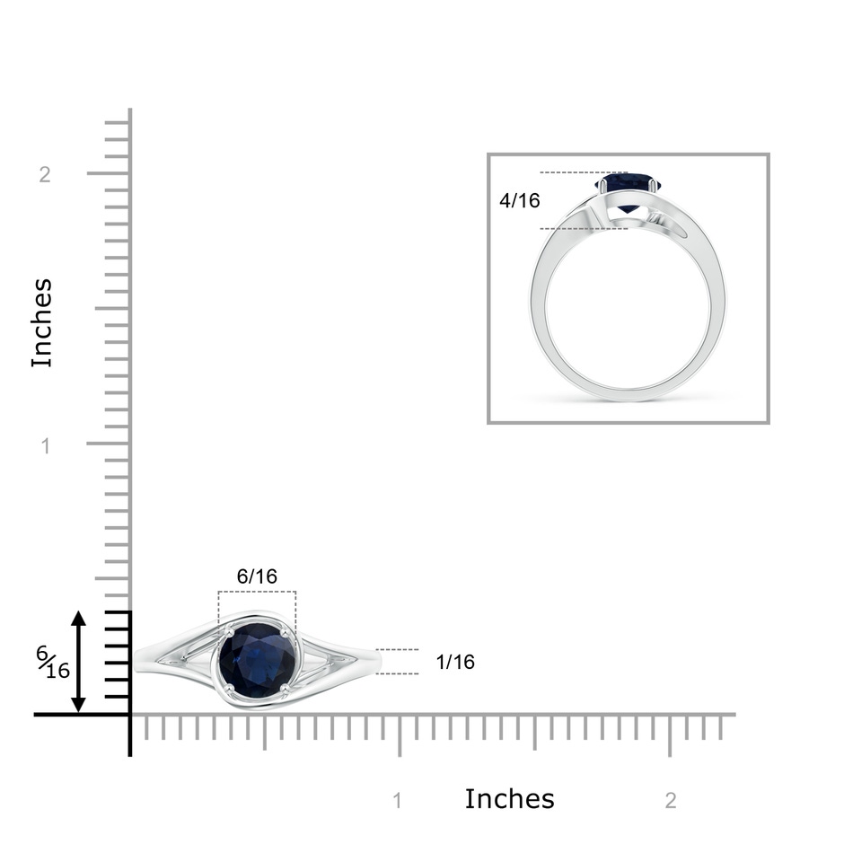 7mm A Twist Split Shank Solitaire Blue Sapphire Ring in White Gold body-hand