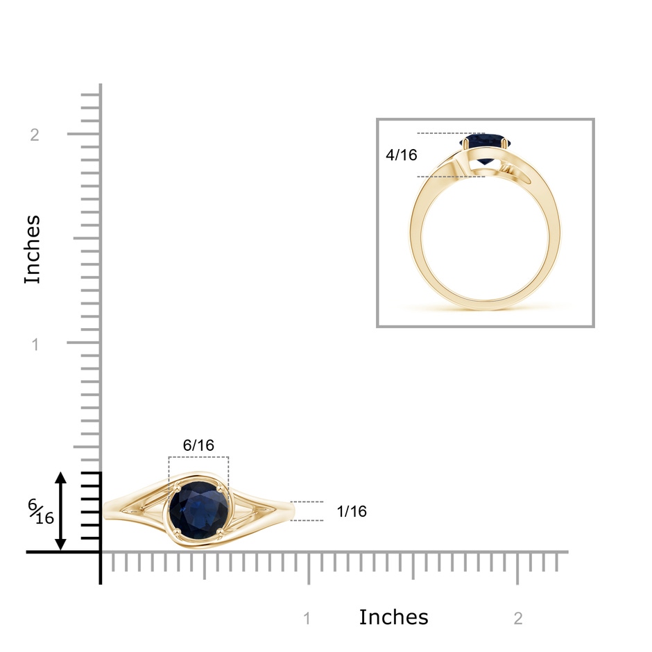 7mm A Twist Split Shank Solitaire Blue Sapphire Ring in Yellow Gold body-hand