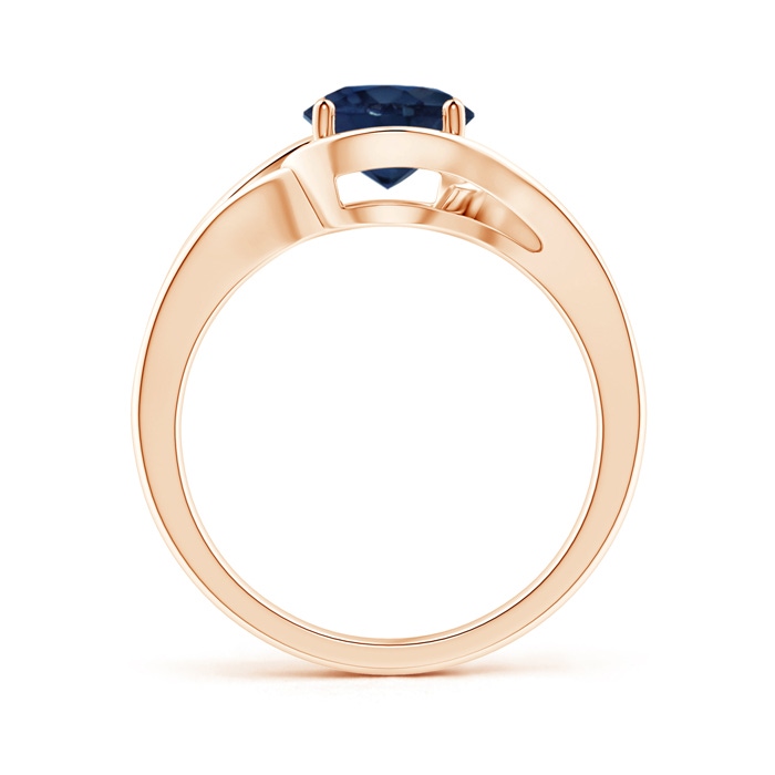 7mm AA Twist Split Shank Solitaire Blue Sapphire Ring in Rose Gold side 1