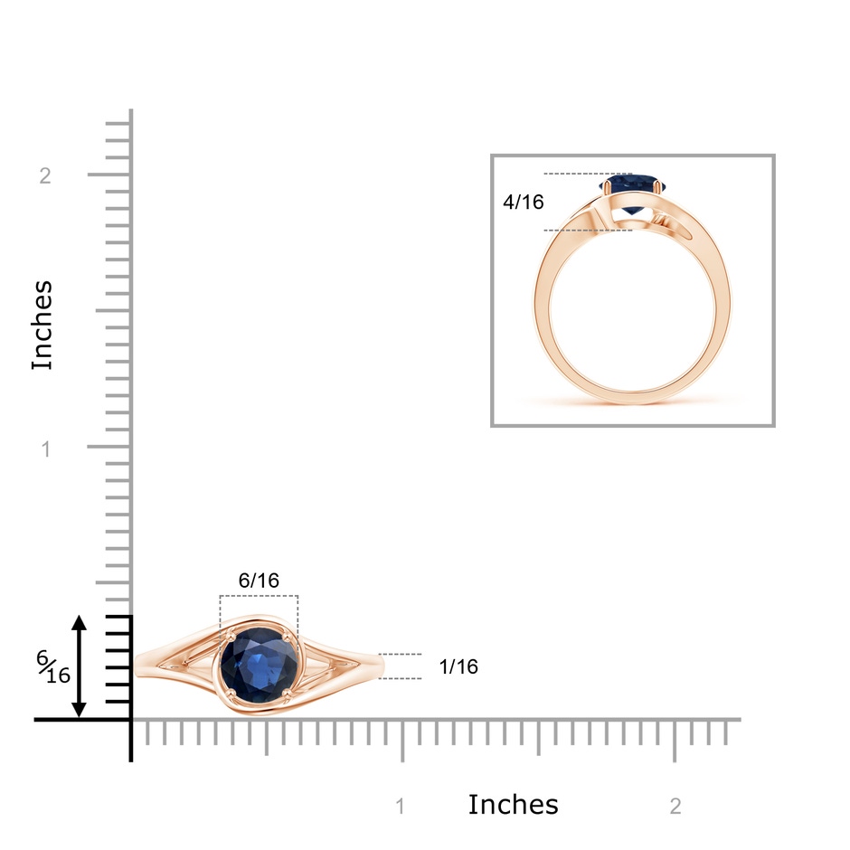7mm AA Twist Split Shank Solitaire Blue Sapphire Ring in Rose Gold body-hand
