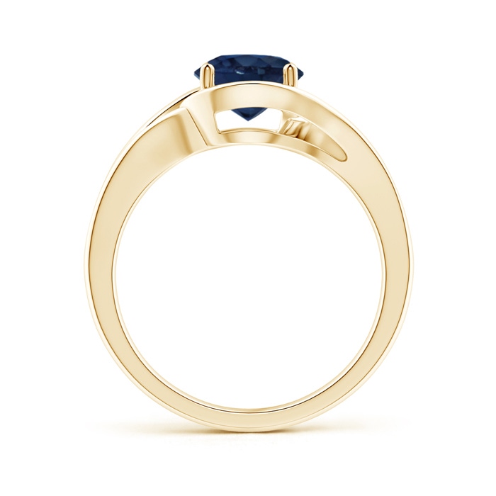 7mm AA Twist Split Shank Solitaire Blue Sapphire Ring in Yellow Gold side 1