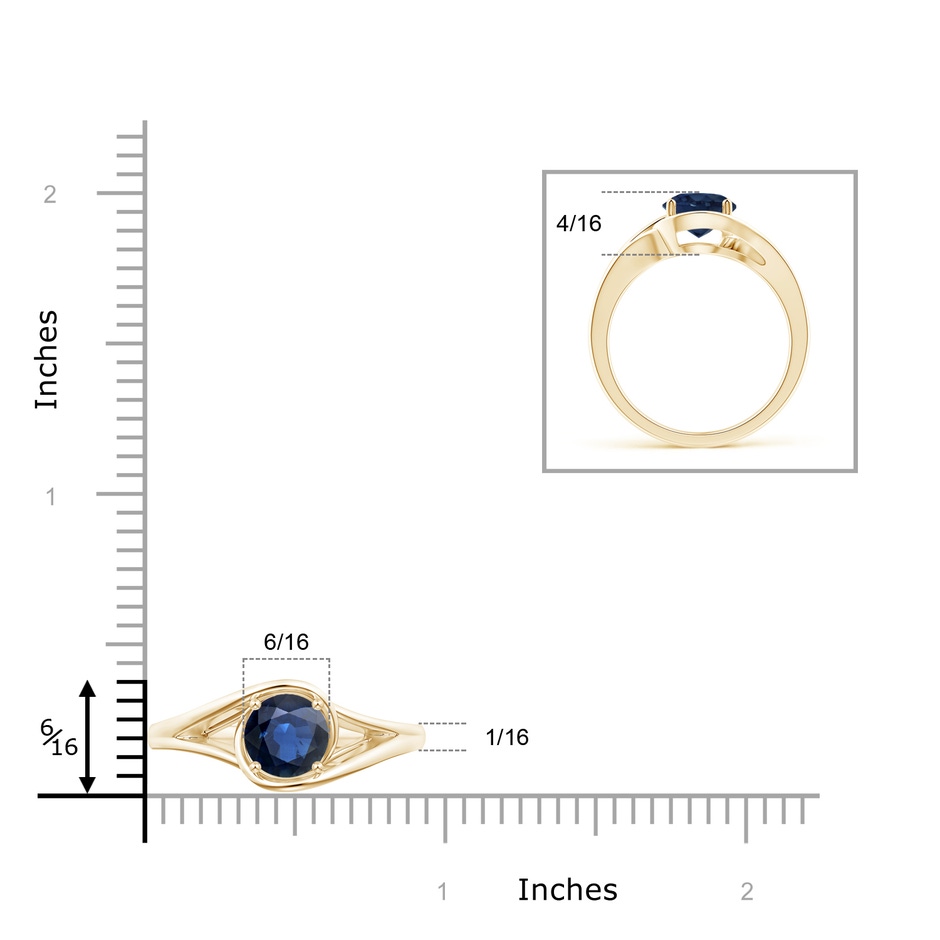 7mm AA Twist Split Shank Solitaire Blue Sapphire Ring in Yellow Gold body-hand