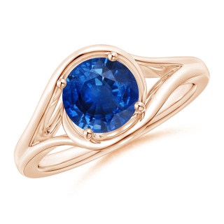 7mm AAA Twist Split Shank Solitaire Blue Sapphire Ring in 9K Rose Gold