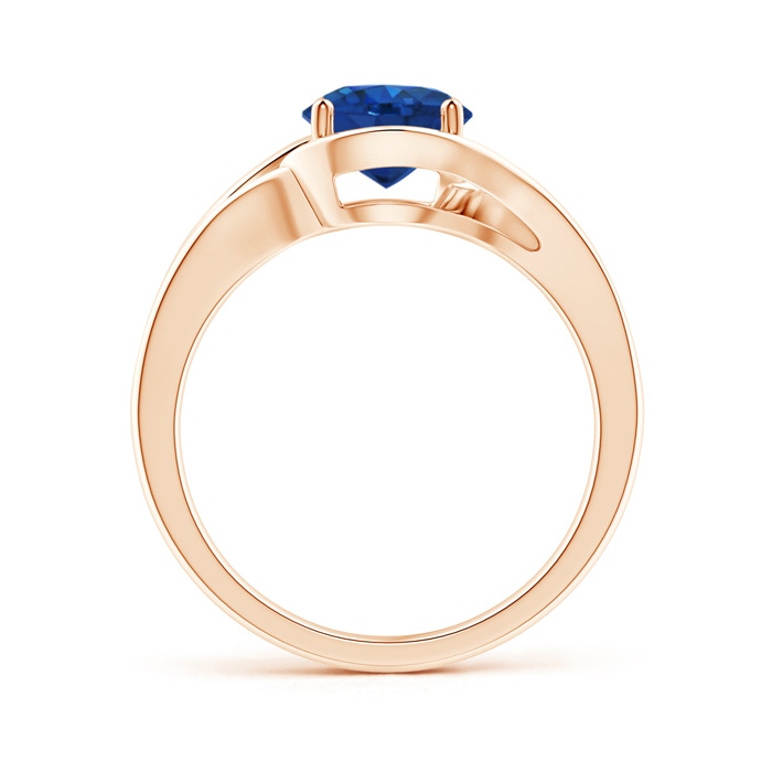 7mm AAA Twist Split Shank Solitaire Blue Sapphire Ring in Rose Gold side 1
