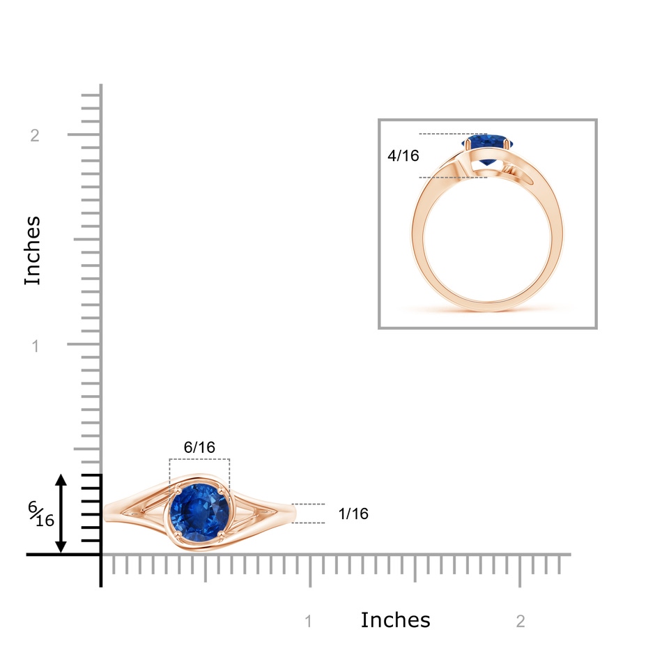 7mm AAA Twist Split Shank Solitaire Blue Sapphire Ring in Rose Gold body-hand
