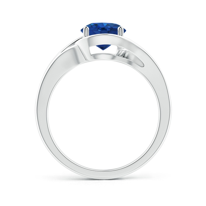 7mm AAA Twist Split Shank Solitaire Blue Sapphire Ring in White Gold side 1