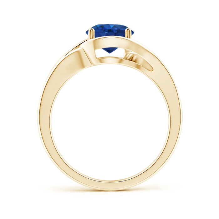 7mm AAA Twist Split Shank Solitaire Blue Sapphire Ring in Yellow Gold side 1