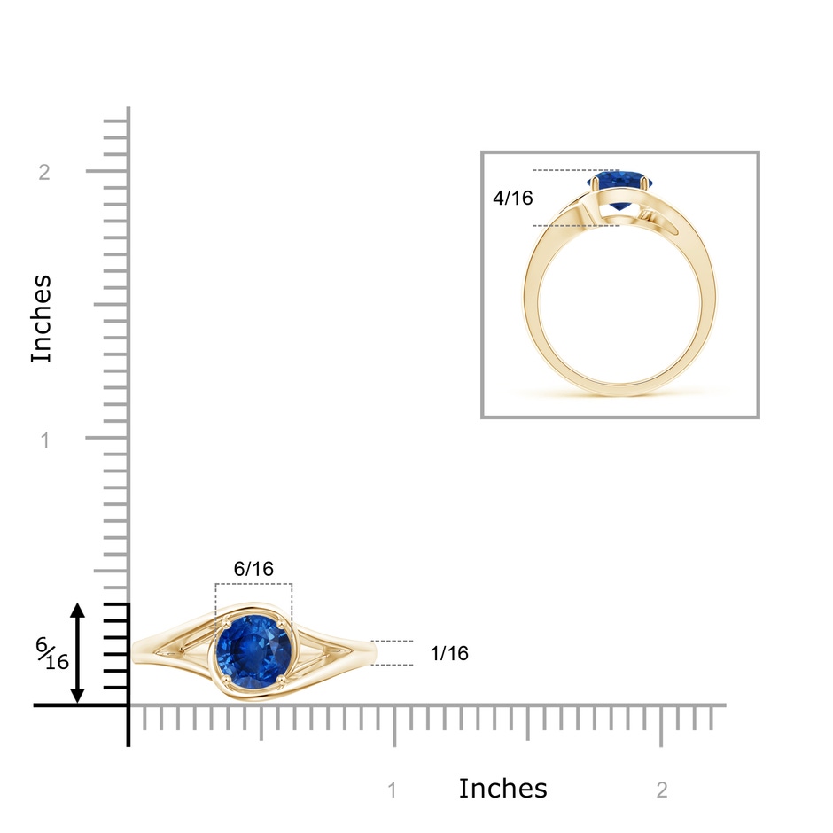 7mm AAA Twist Split Shank Solitaire Blue Sapphire Ring in Yellow Gold body-hand