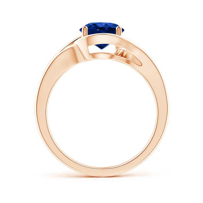 7mm AAAA Twist Split Shank Solitaire Blue Sapphire Ring in Rose Gold side 1