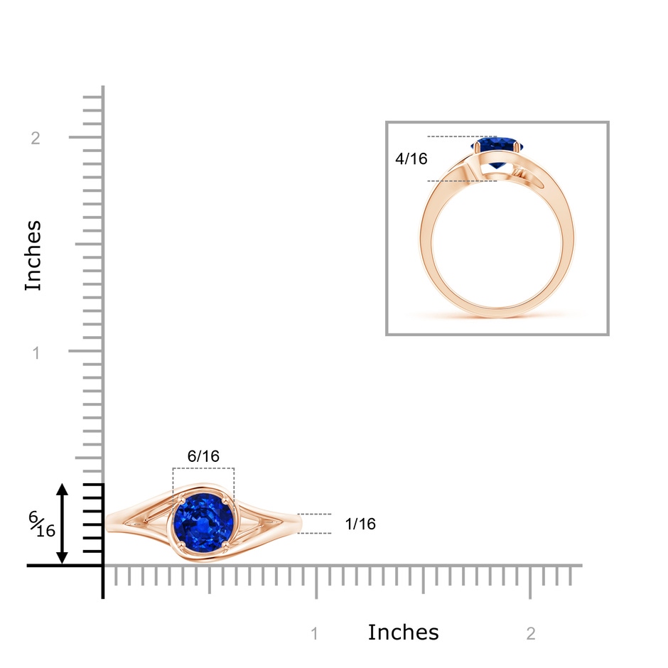 7mm AAAA Twist Split Shank Solitaire Blue Sapphire Ring in Rose Gold body-hand