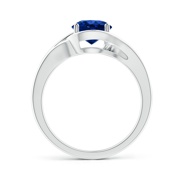 7mm AAAA Twist Split Shank Solitaire Blue Sapphire Ring in White Gold side 1