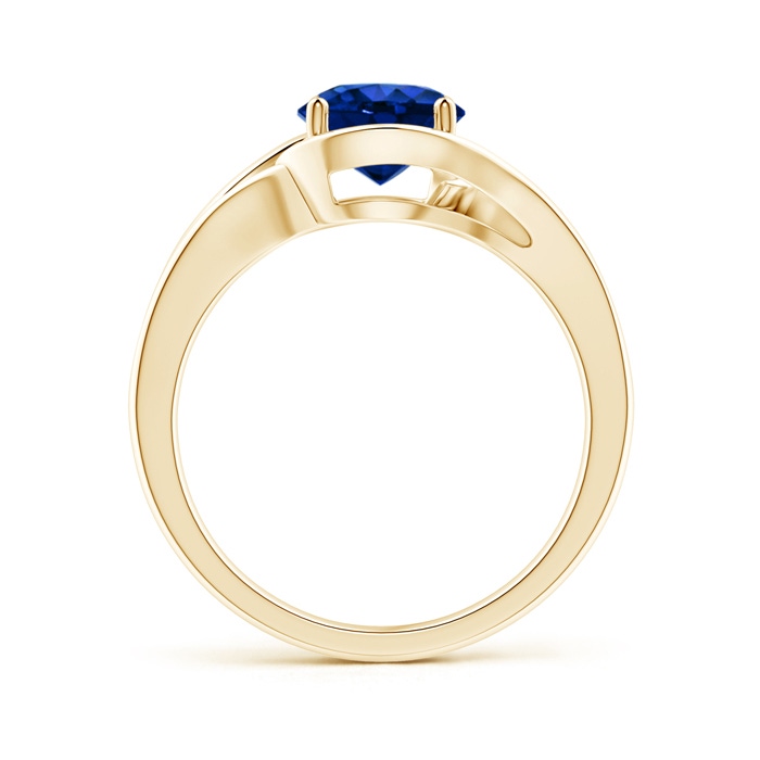 7mm AAAA Twist Split Shank Solitaire Blue Sapphire Ring in Yellow Gold side 1