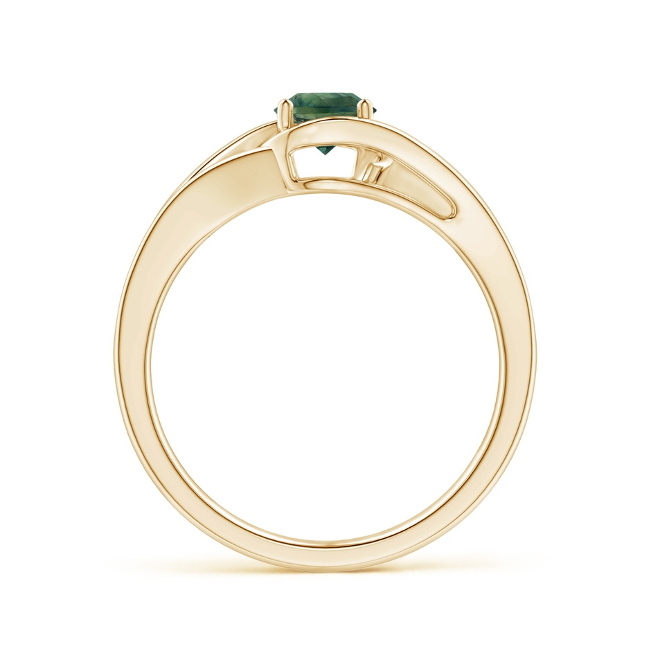 5mm AA Twist Split Shank Solitaire Teal Montana Sapphire Ring in Yellow Gold side 1
