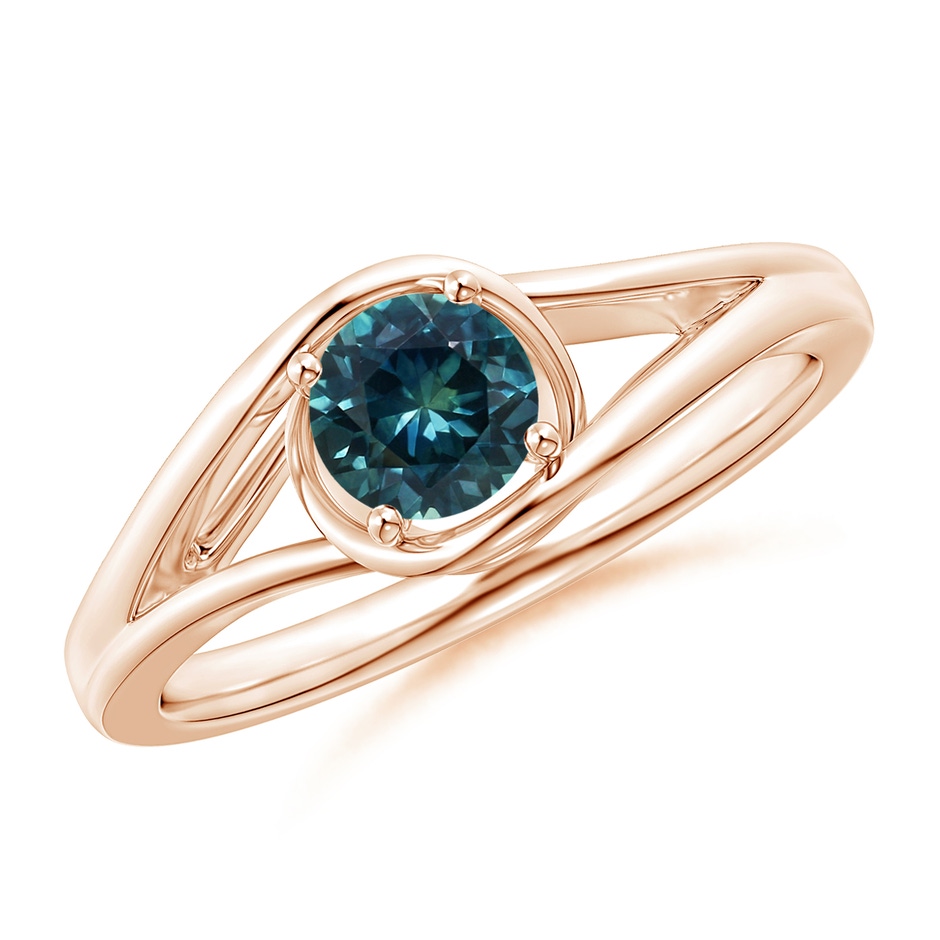 5mm AAA Twist Split Shank Solitaire Teal Montana Sapphire Ring in Rose Gold 
