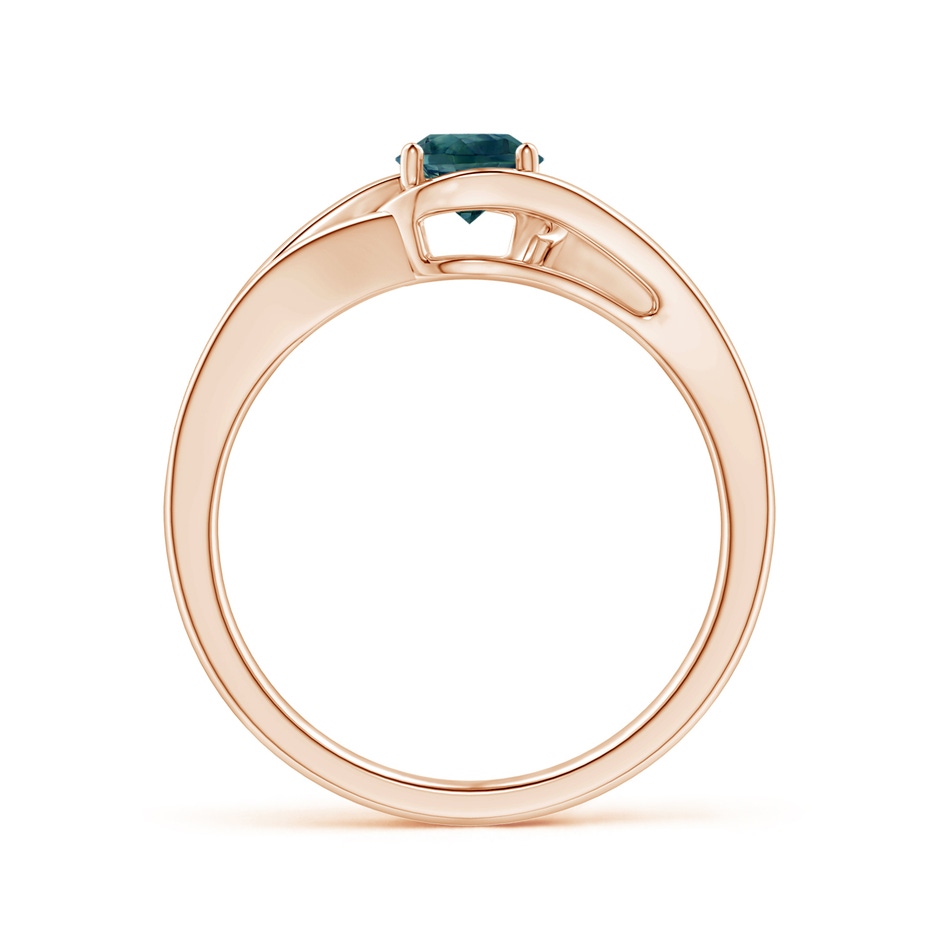 5mm AAA Twist Split Shank Solitaire Teal Montana Sapphire Ring in Rose Gold side 1