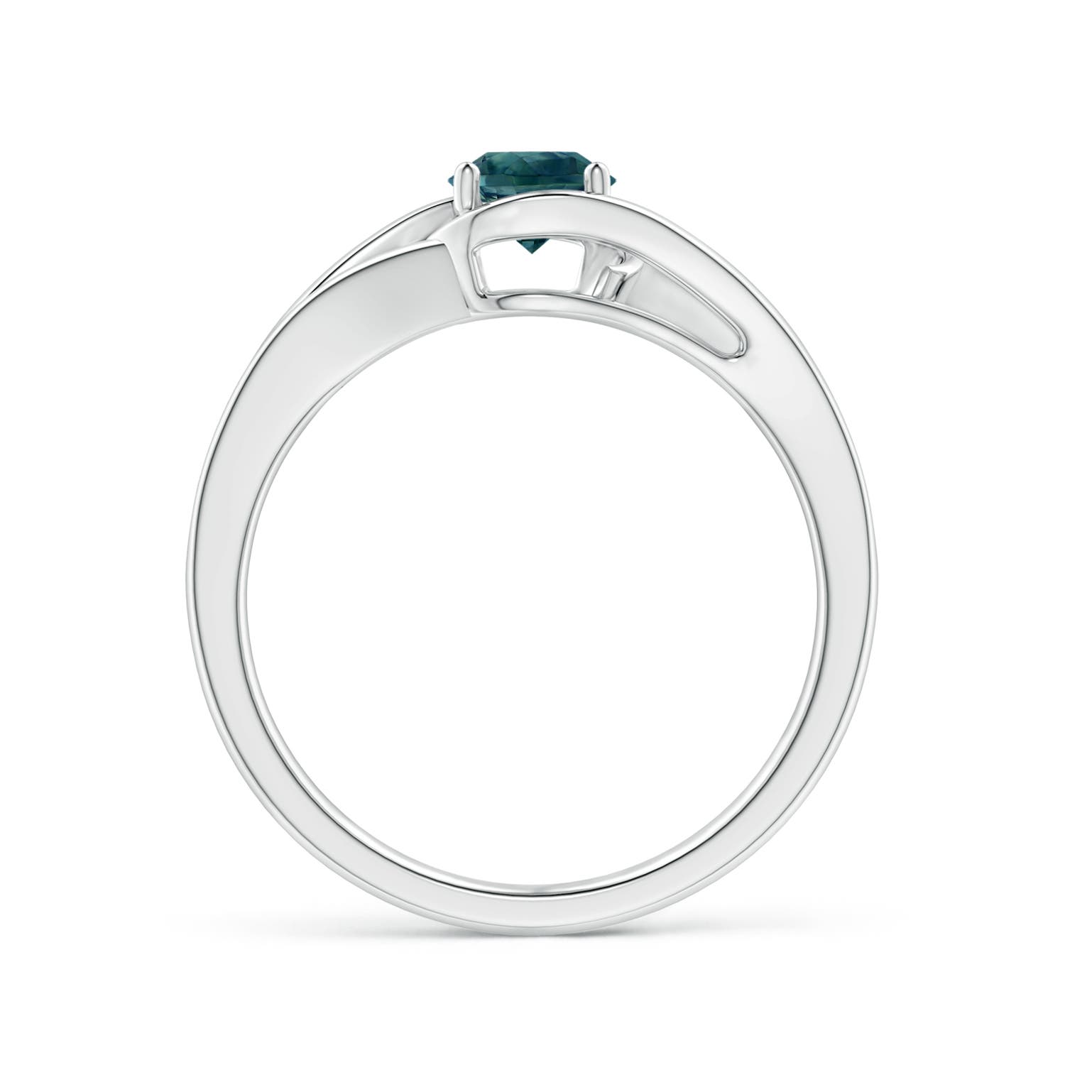 5mm AAA Twist Split Shank Solitaire Teal Montana Sapphire Ring in White Gold