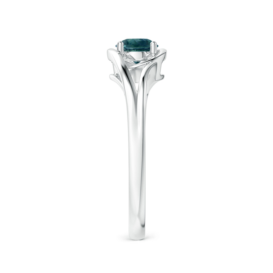 5mm AAA Twist Split Shank Solitaire Teal Montana Sapphire Ring in White Gold side 2