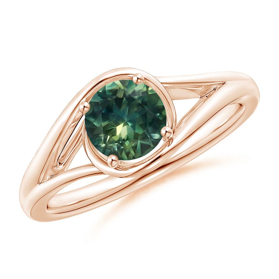 6mm AA Twist Split Shank Solitaire Teal Montana Sapphire Ring in Rose Gold 