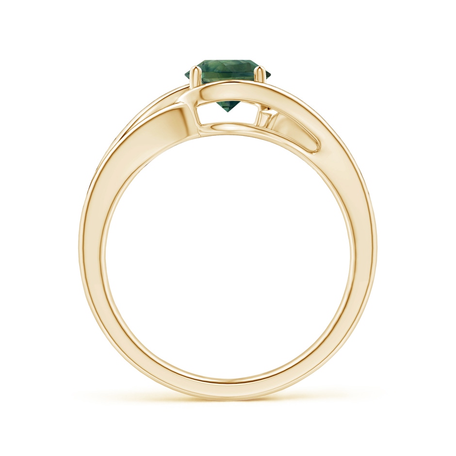 6mm AA Twist Split Shank Solitaire Teal Montana Sapphire Ring in Yellow Gold side 1