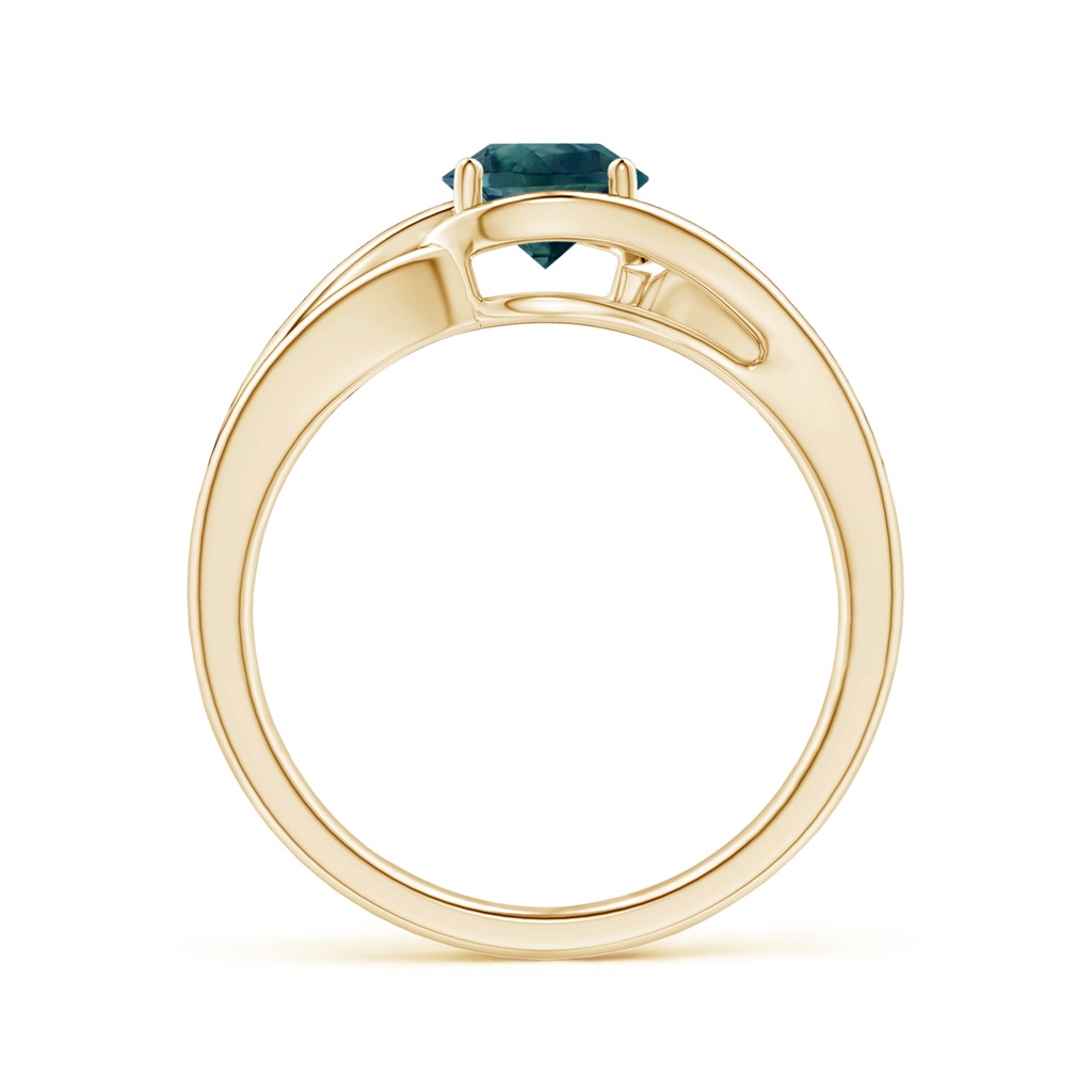 6mm AAA Twist Split Shank Solitaire Teal Montana Sapphire Ring in 9K Yellow Gold Side 1