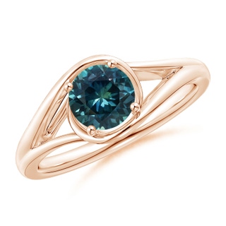 6mm AAA Twist Split Shank Solitaire Teal Montana Sapphire Ring in Rose Gold