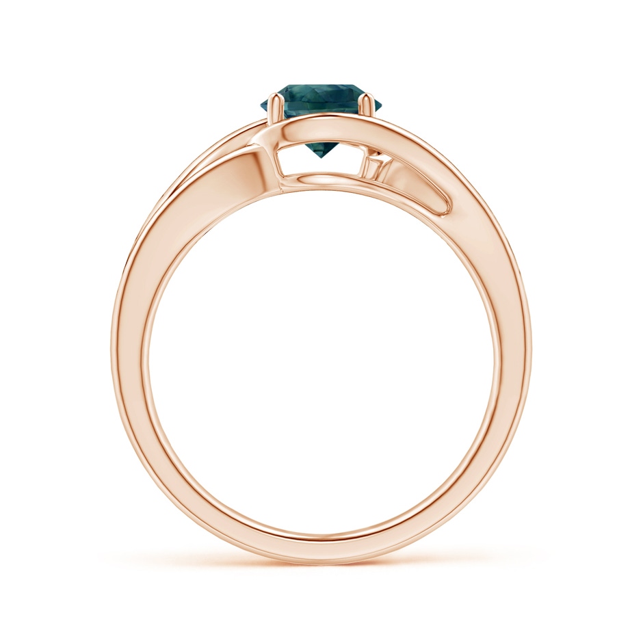 6mm AAA Twist Split Shank Solitaire Teal Montana Sapphire Ring in Rose Gold side 1