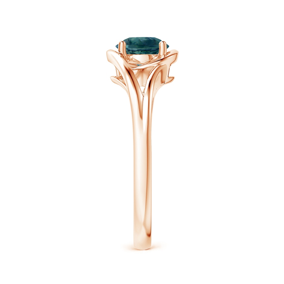 6mm AAA Twist Split Shank Solitaire Teal Montana Sapphire Ring in Rose Gold side 2