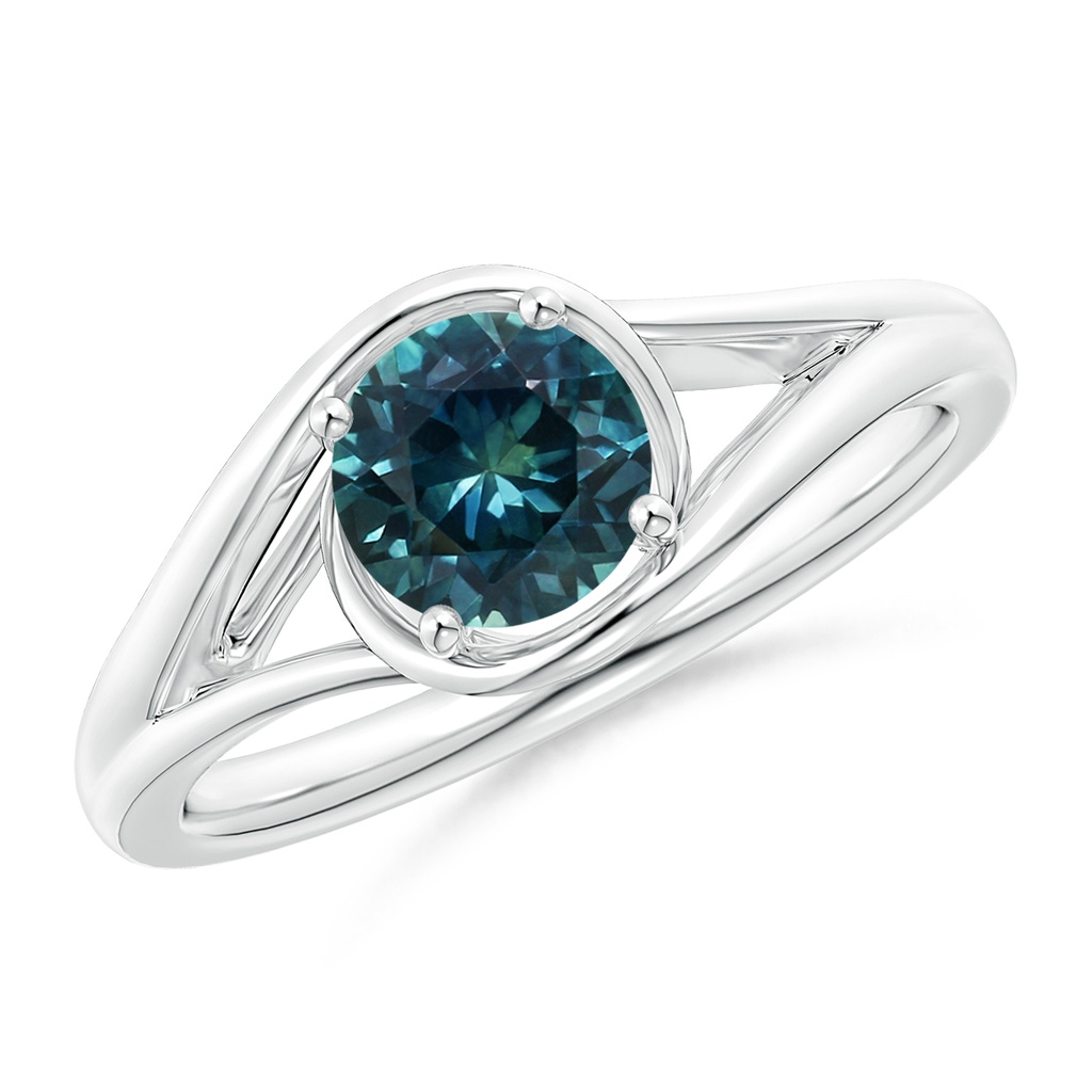 6mm AAA Twist Split Shank Solitaire Teal Montana Sapphire Ring in White Gold