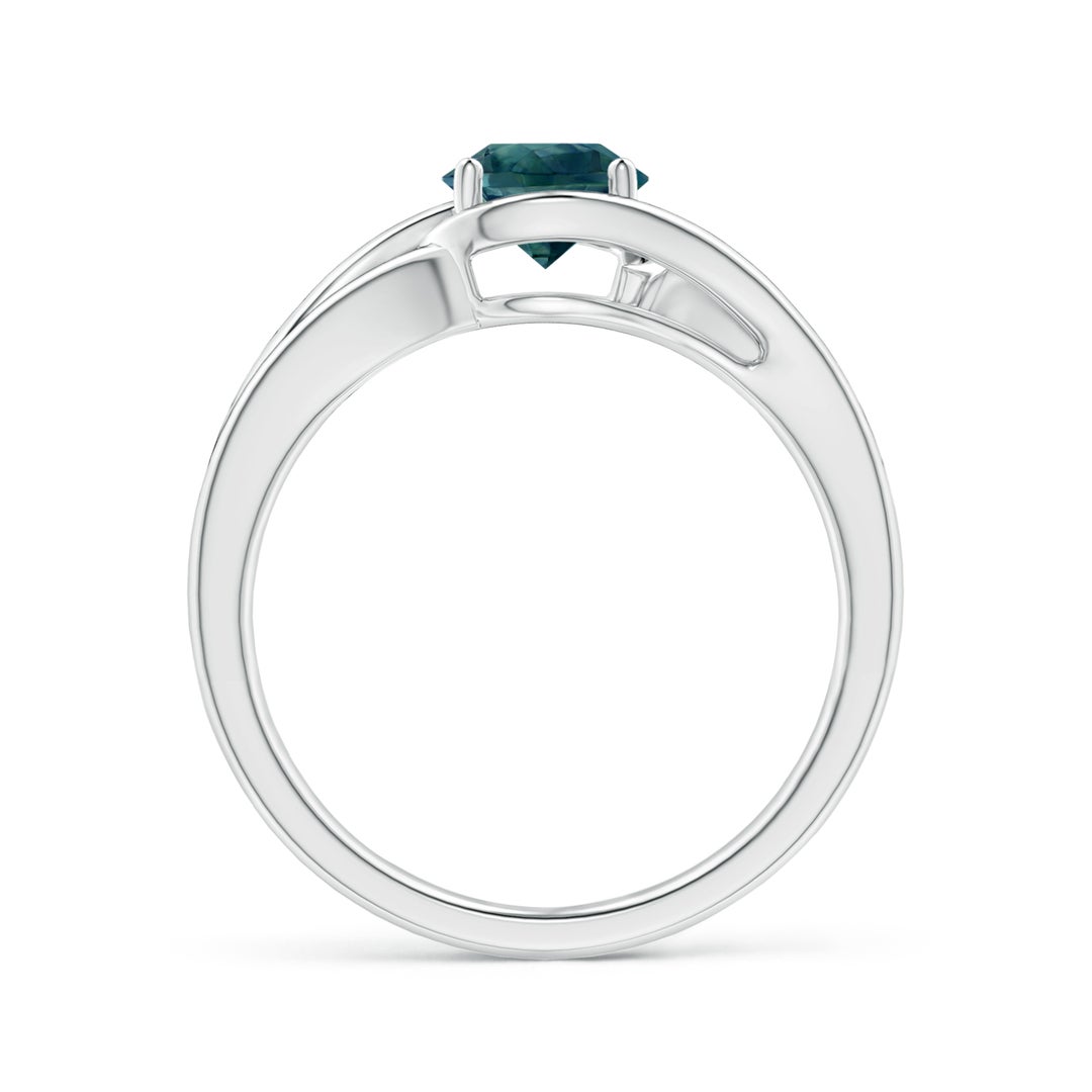 6mm AAA Twist Split Shank Solitaire Teal Montana Sapphire Ring in White Gold - side 1