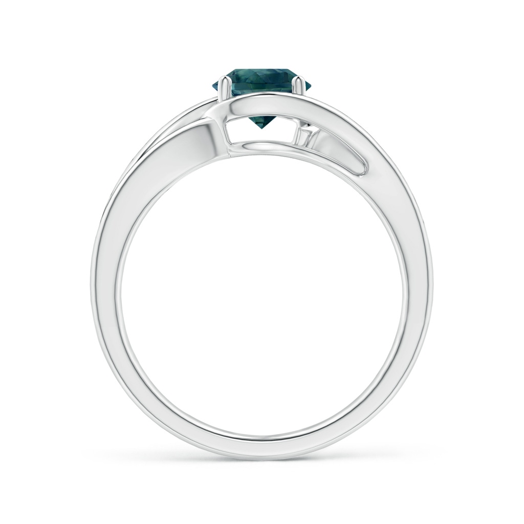 6mm AAA Twist Split Shank Solitaire Teal Montana Sapphire Ring in White Gold Side 1
