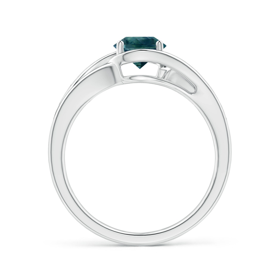 6mm AAA Twist Split Shank Solitaire Teal Montana Sapphire Ring in White Gold side 1