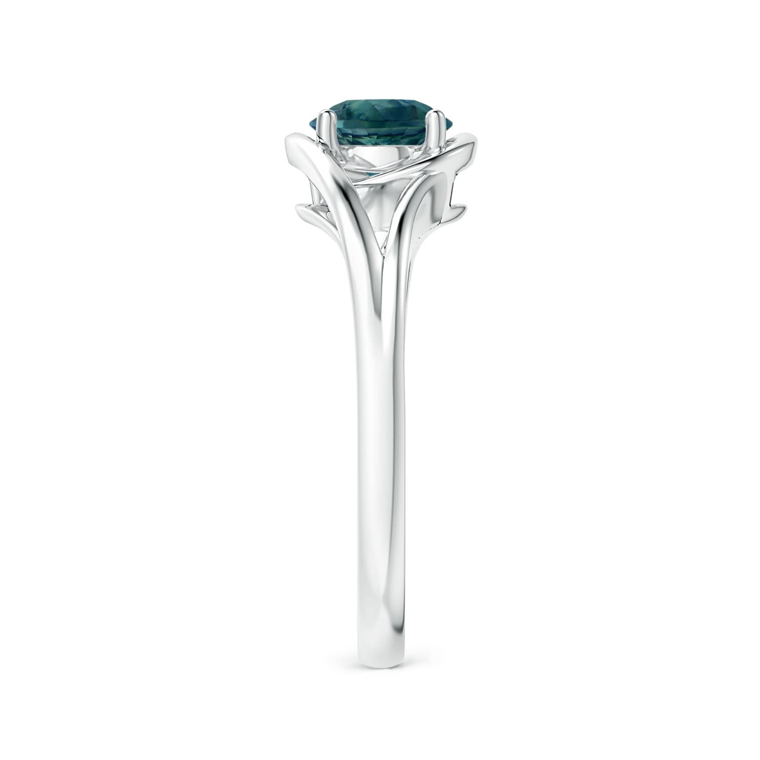 6mm AAA Twist Split Shank Solitaire Teal Montana Sapphire Ring in White Gold - side 2