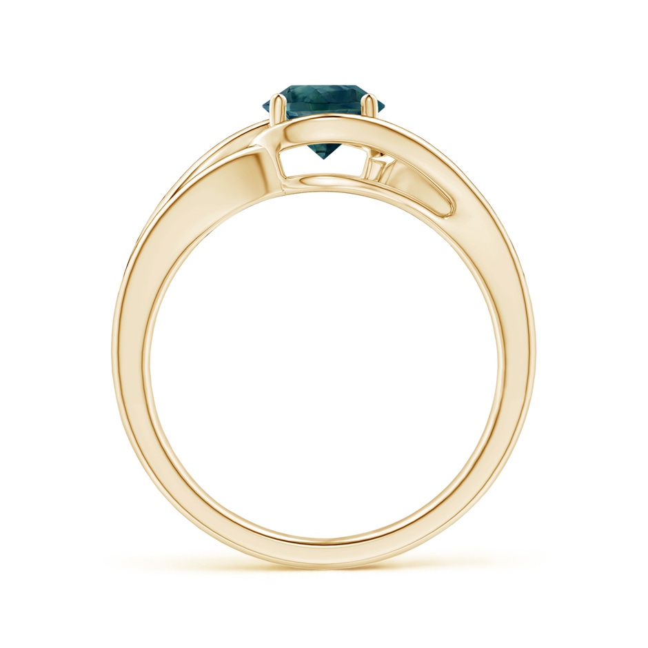 6mm AAA Twist Split Shank Solitaire Teal Montana Sapphire Ring in Yellow Gold side 1