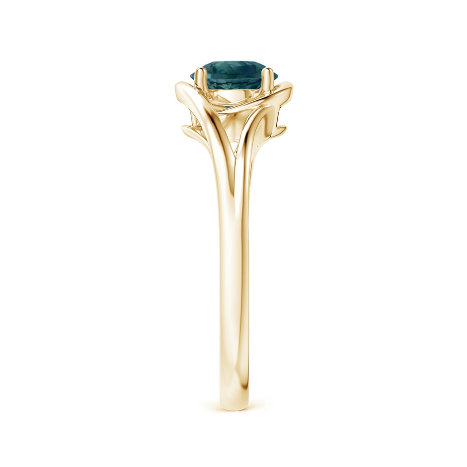 6mm AAA Twist Split Shank Solitaire Teal Montana Sapphire Ring in Yellow Gold side 2
