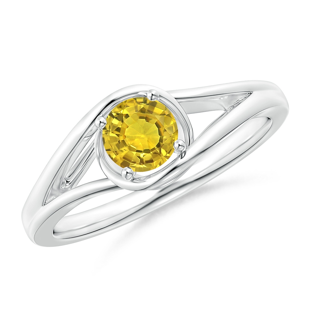 5mm AAAA Twist Split Shank Solitaire Yellow Sapphire Ring in White Gold
