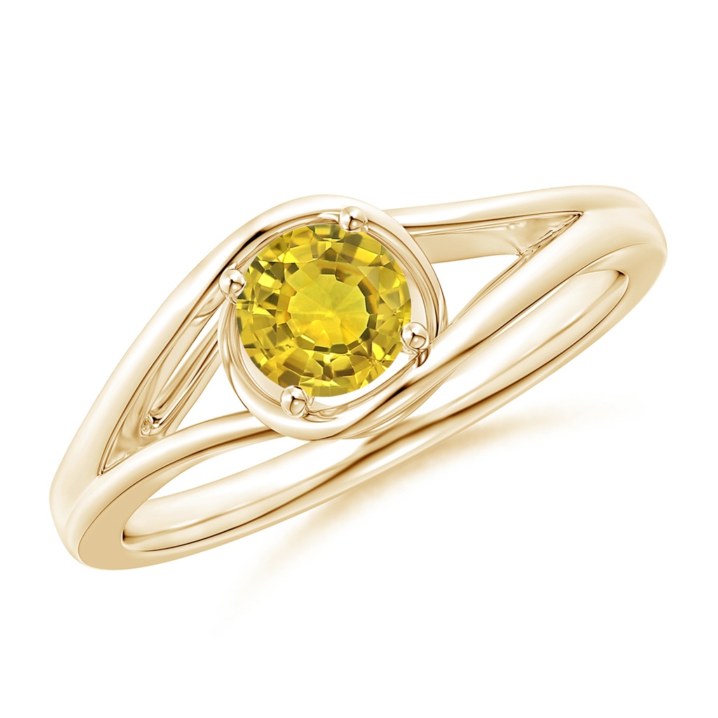 5mm AAAA Twist Split Shank Solitaire Yellow Sapphire Ring in Yellow Gold