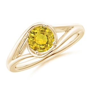 6mm AAAA Twist Split Shank Solitaire Yellow Sapphire Ring in Yellow Gold