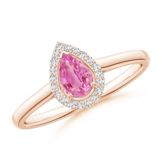 6x4mm AA Pear-Shaped Pink Sapphire Halo Ring in 9K Rose Gold