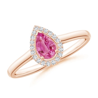 6x4mm AAA Pear-Shaped Pink Sapphire Halo Ring in 10K Rose Gold