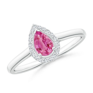6x4mm AAA Pear-Shaped Pink Sapphire Halo Ring in White Gold