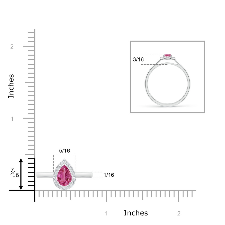 6x4mm AAAA Pear-Shaped Pink Sapphire Halo Ring in P950 Platinum ruler