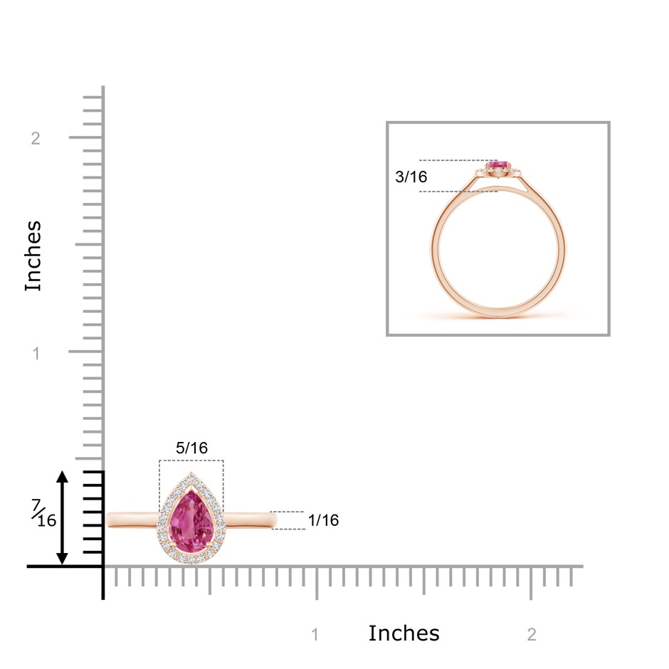 6x4mm AAAA Pear-Shaped Pink Sapphire Halo Ring in Rose Gold ruler