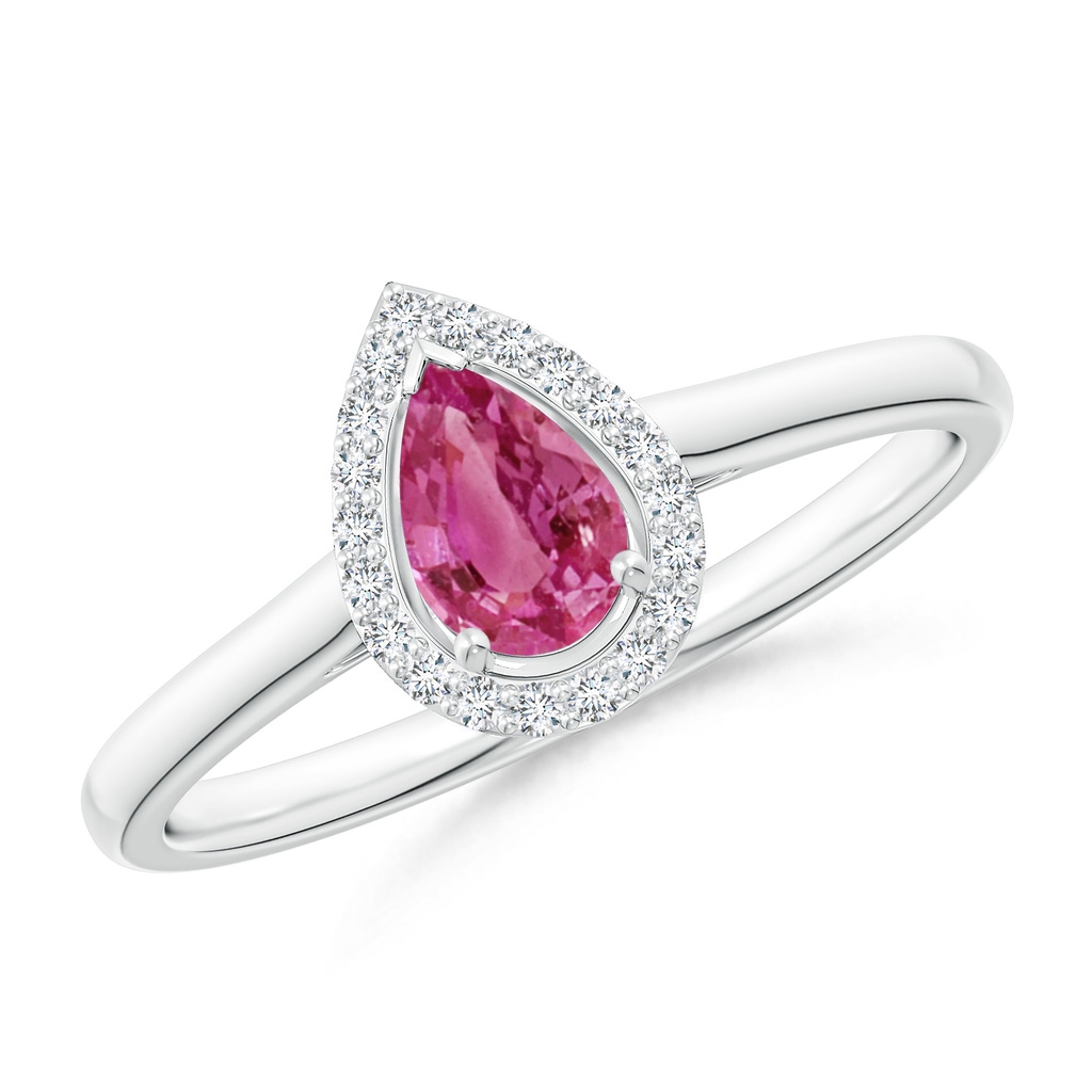 6x4mm AAAA Pear-Shaped Pink Sapphire Halo Ring in White Gold