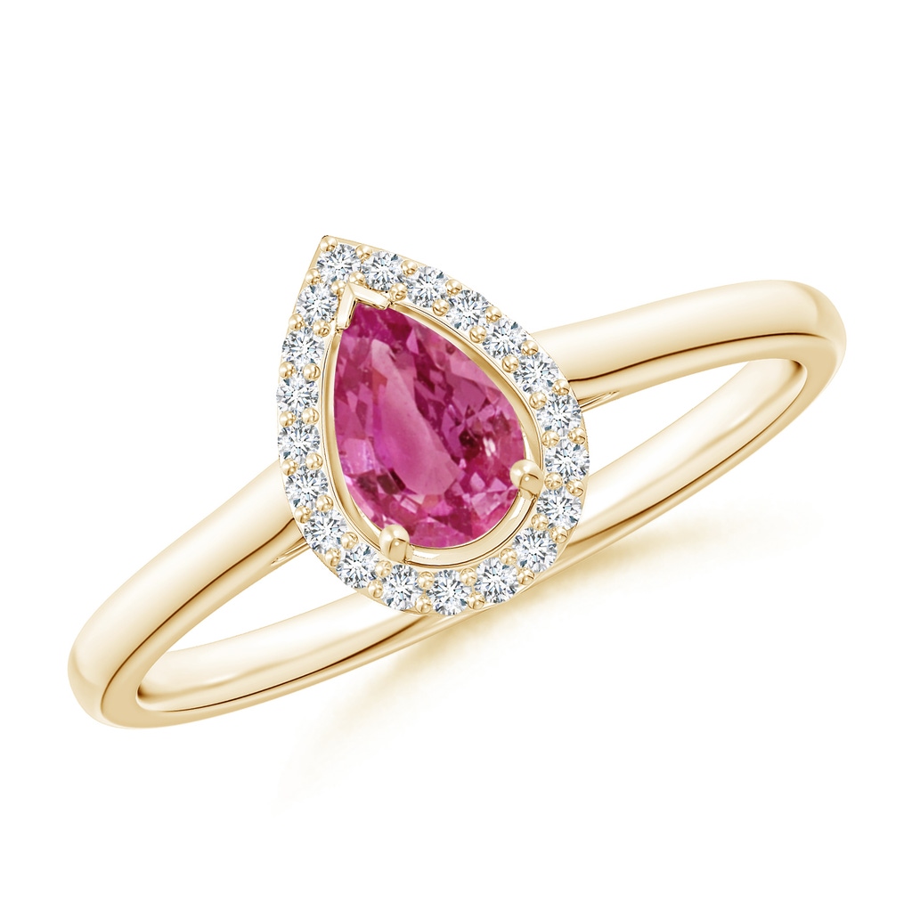 6x4mm AAAA Pear-Shaped Pink Sapphire Halo Ring in Yellow Gold