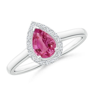 7x5mm AAAA Pear-Shaped Pink Sapphire Halo Ring in P950 Platinum