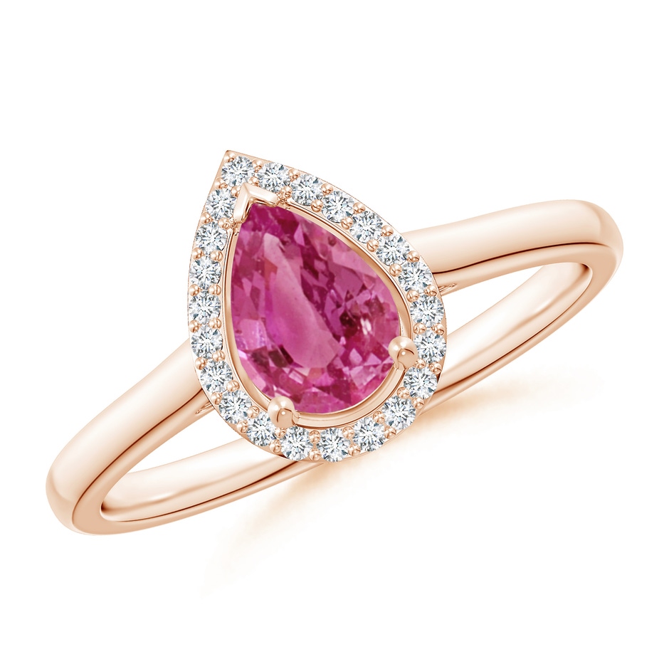 7x5mm AAAA Pear-Shaped Pink Sapphire Halo Ring in Rose Gold 