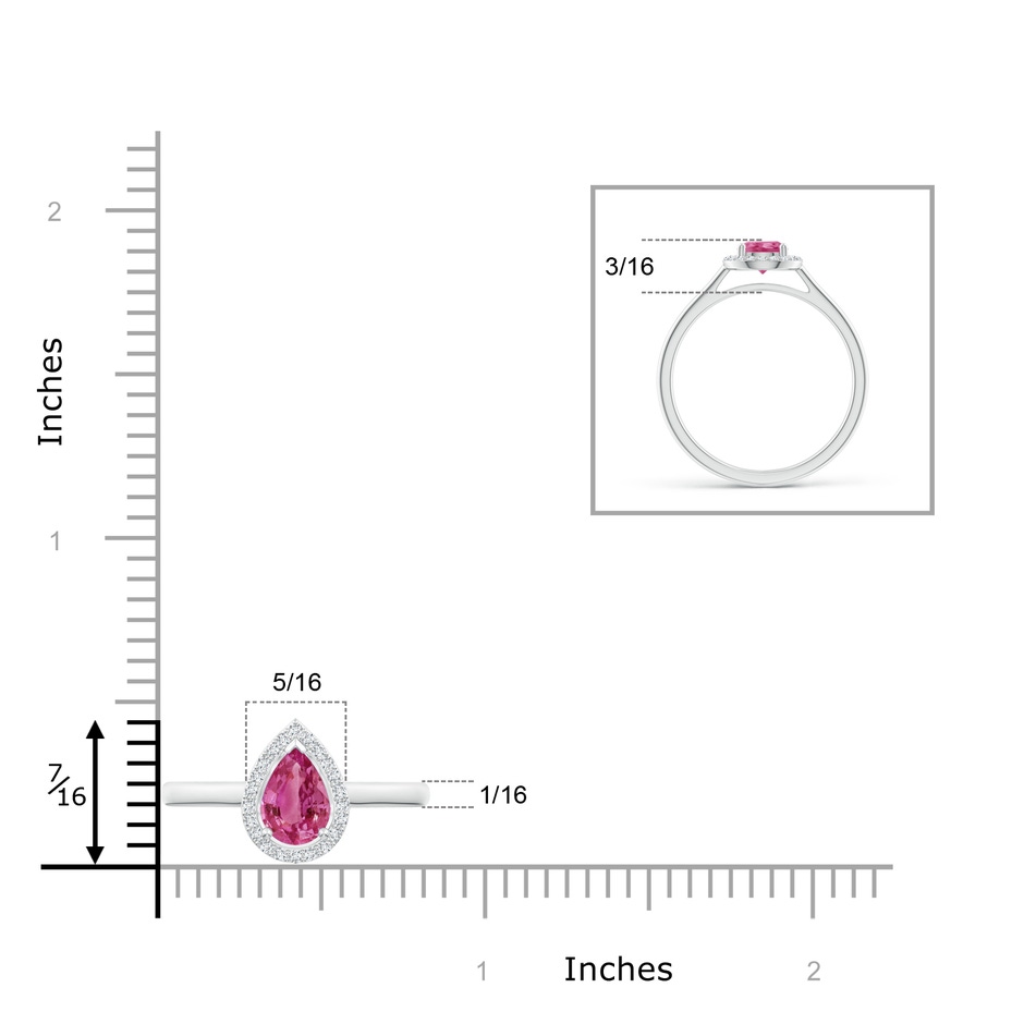 7x5mm AAAA Pear-Shaped Pink Sapphire Halo Ring in White Gold ruler