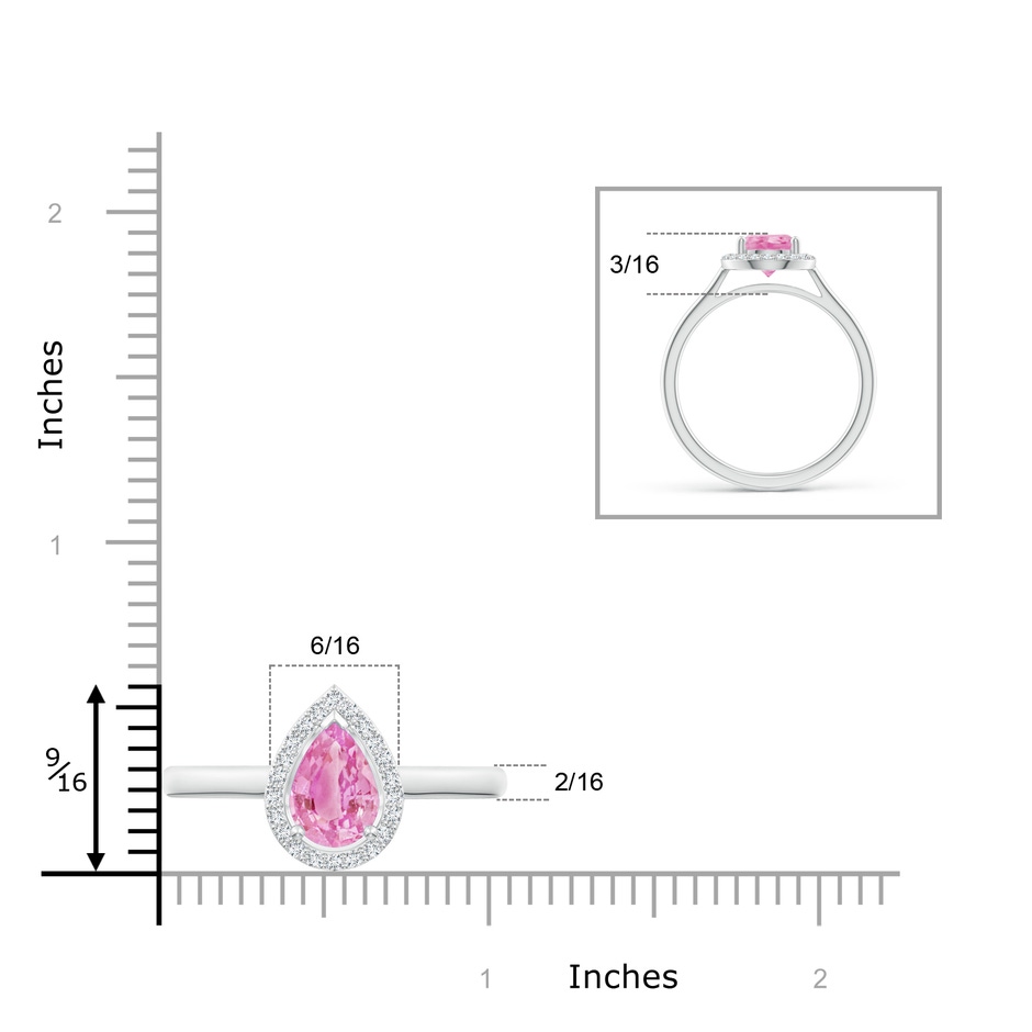 9x6mm A Pear-Shaped Pink Sapphire Halo Ring in P950 Platinum ruler