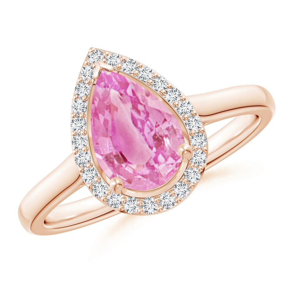 9x6mm A Pear-Shaped Pink Sapphire Halo Ring in Rose Gold 